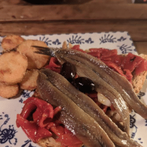 Tostada de Anchoas y Pimiento Braseado